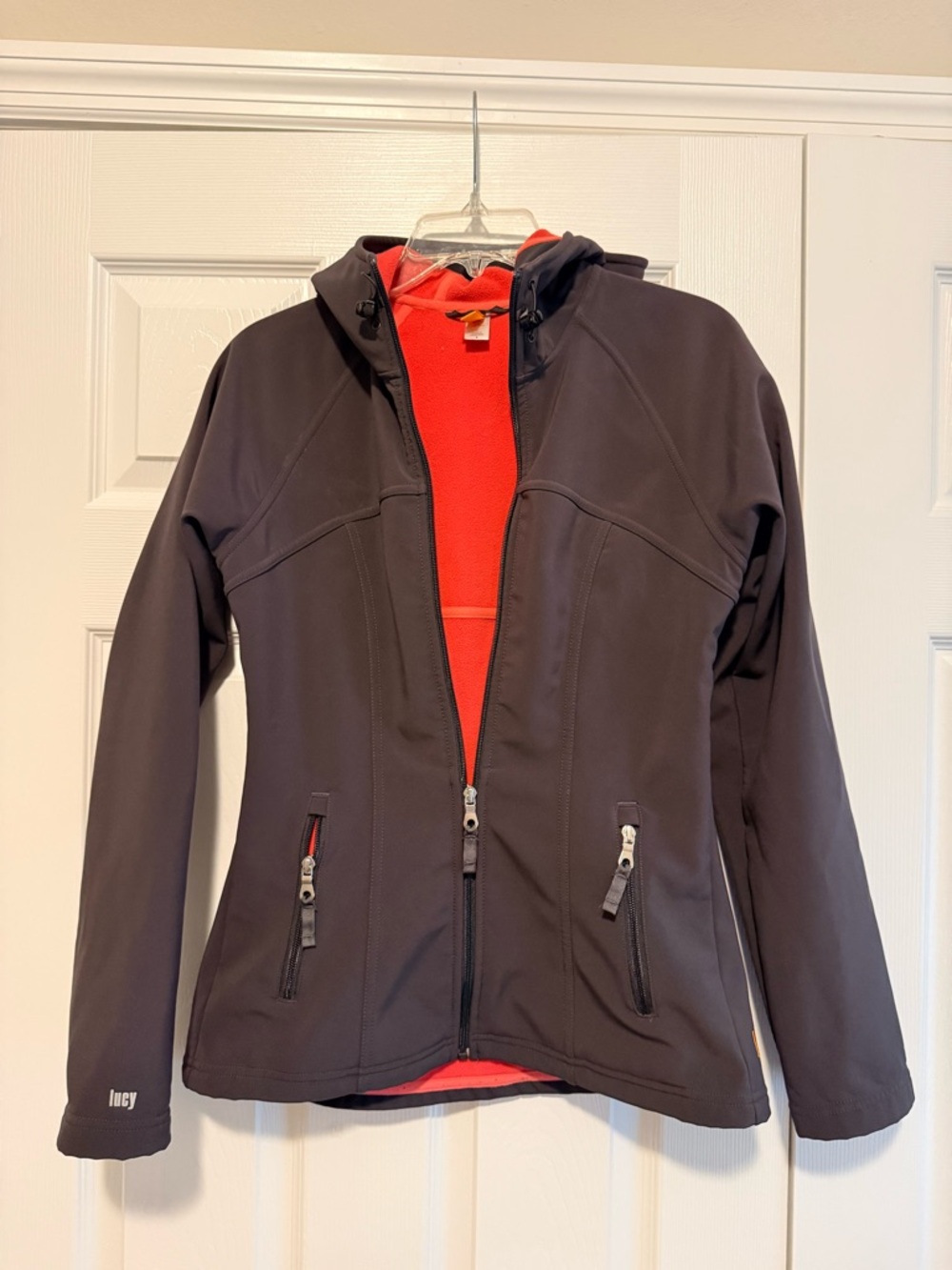Lucy Black Hooded Softshell Jacket with Pink Fleece Lining